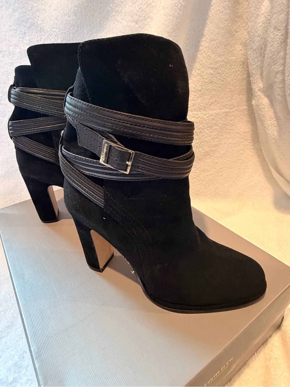 Louise et cie Women's Black Suede Ankle Boots with Strap Detail